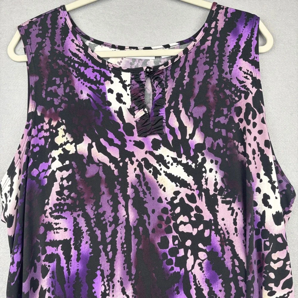Susan Graver Liquid Knit Tank Top Womens 2X Animal Print Keyhole Neck